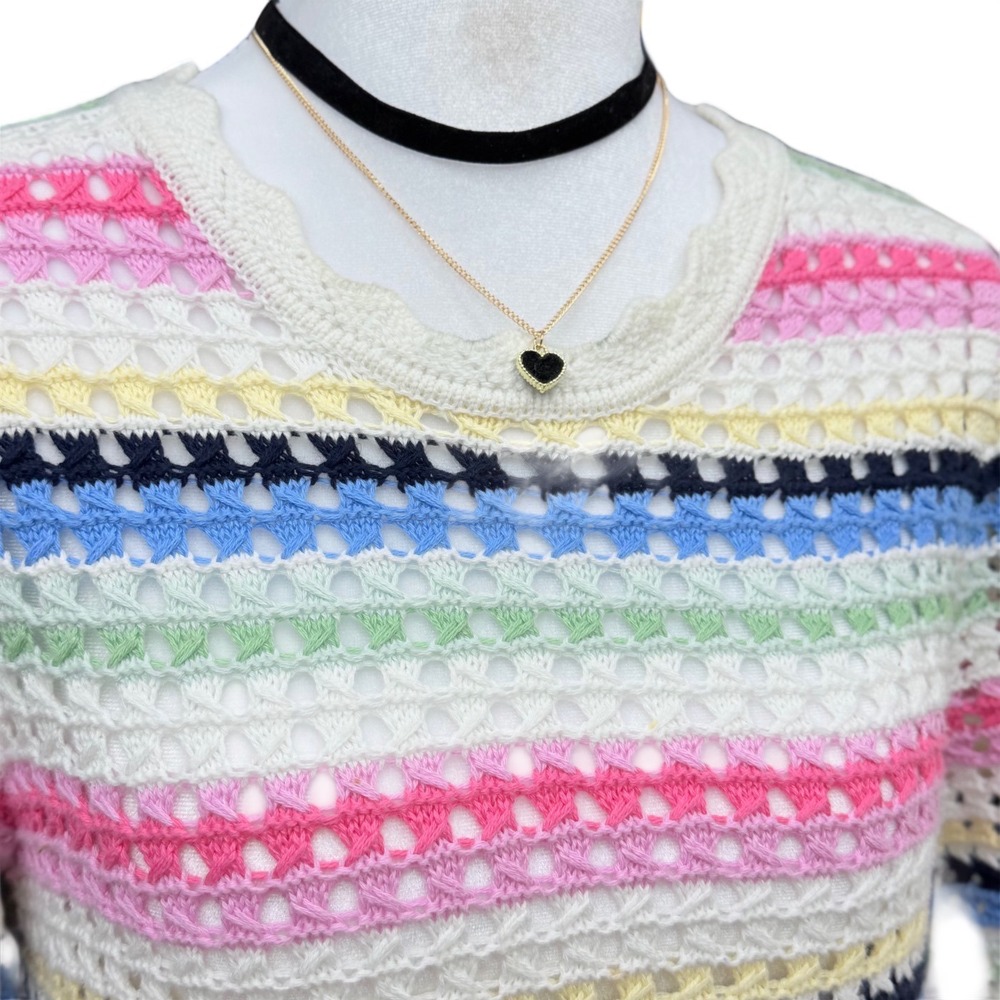 GAP Womens Rainbow Striped Cotton Crochet Small Top Open Knit Boho Summer - Picture 11 of 12